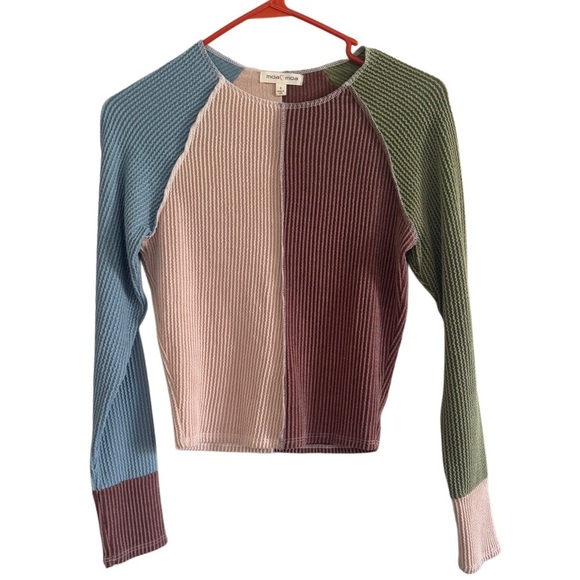 Moa Moa Colorblock Ribbed Long Sleeve Shirt Top - Picture 1 of 5